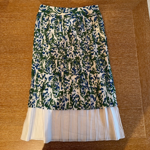 VICTORIA BECKHAM Blue and Green Abstract Floral Midi Skirt, Size 0 US, UK Size 4 - Picture 1 of 3